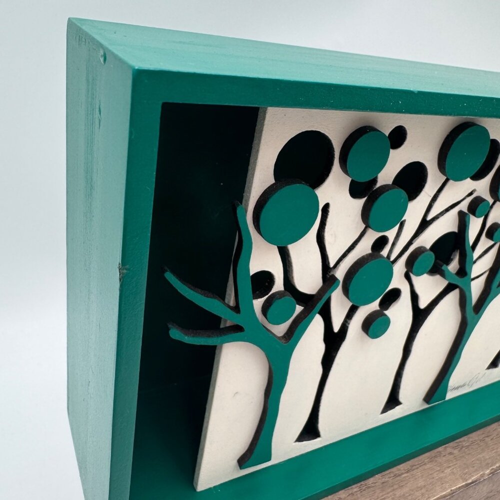 Elena Gil Artist signed Turquoise white tree 3D wall decor shelf decoration mini